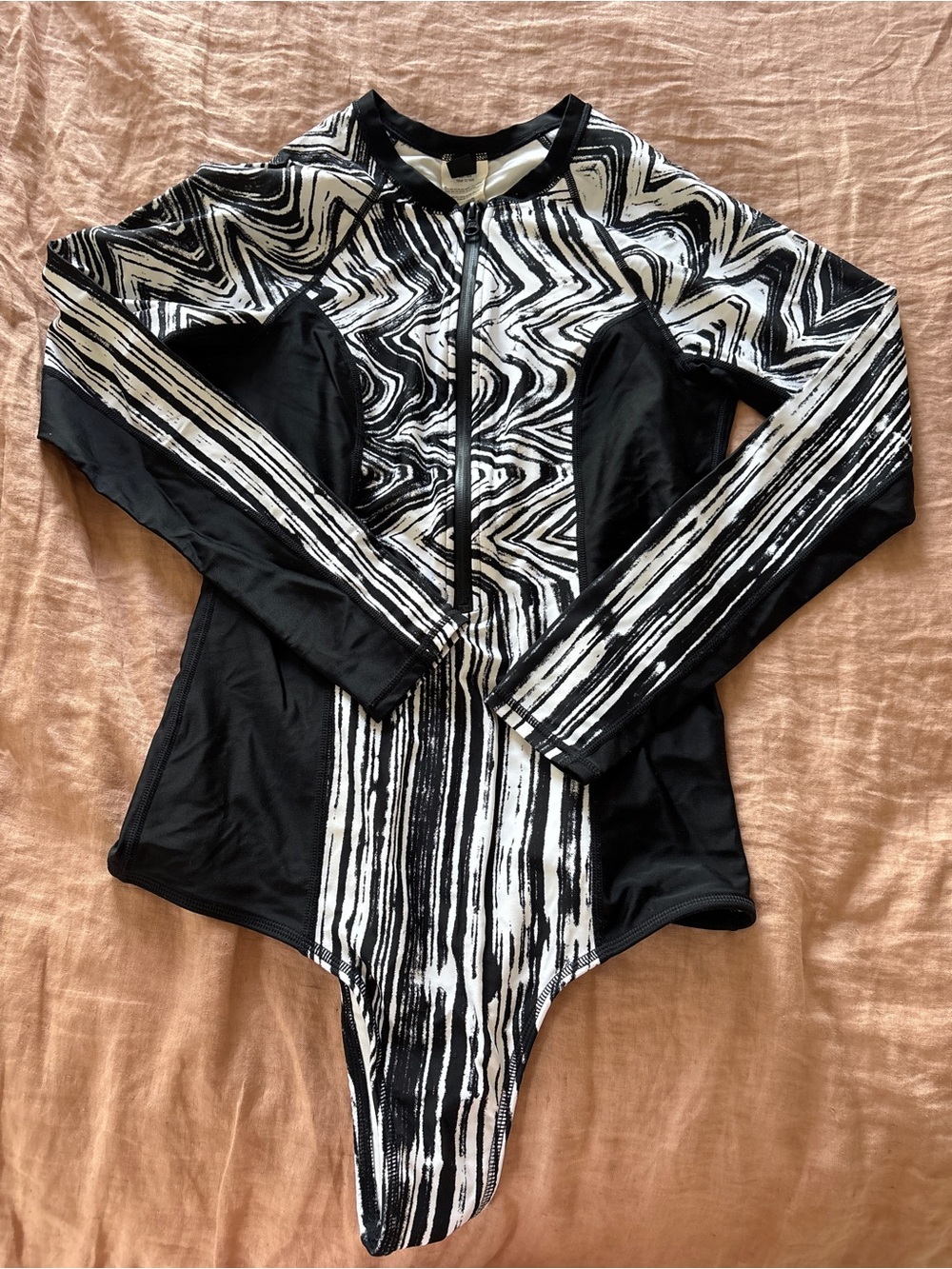Volcom Black and White Long-Sleeve One-Piece Swimsuit